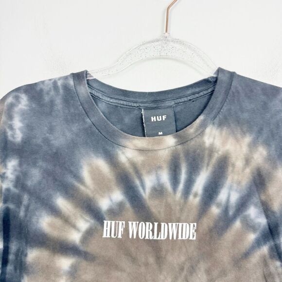 HUF WORLDWIDE | Dark Blue & Taupe Tie Dye Crewneck T-Shirt Men’s Size Medium - Picture 3 of 8